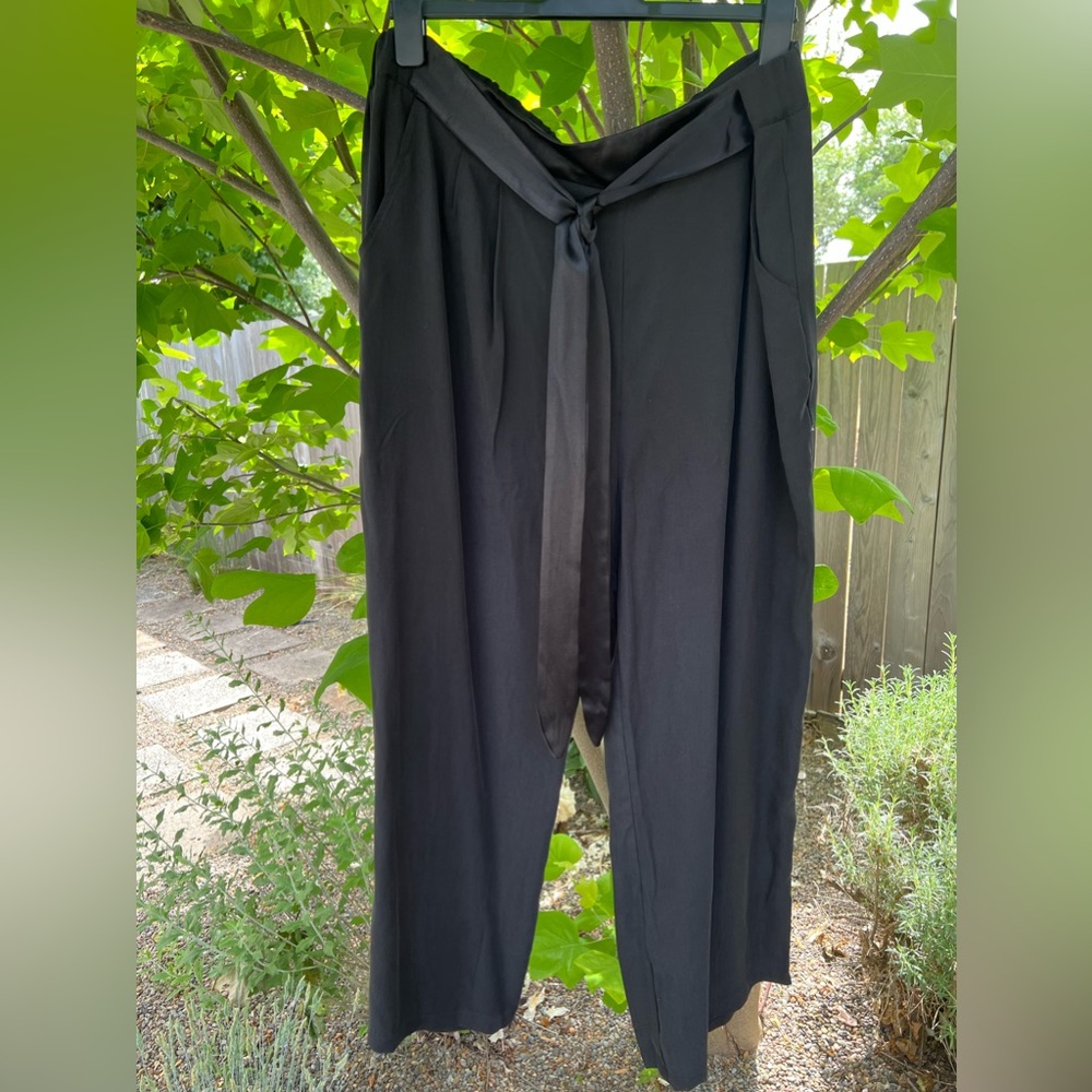 Dress pant~Saint & Sophia. Pockets, elastic waist, satin attached belt.